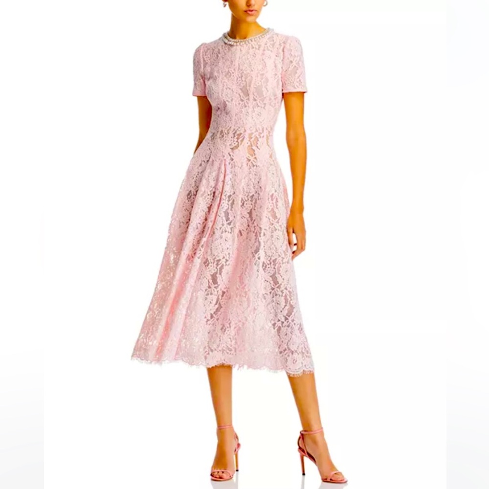 self portrait pink lace embellished midi dress